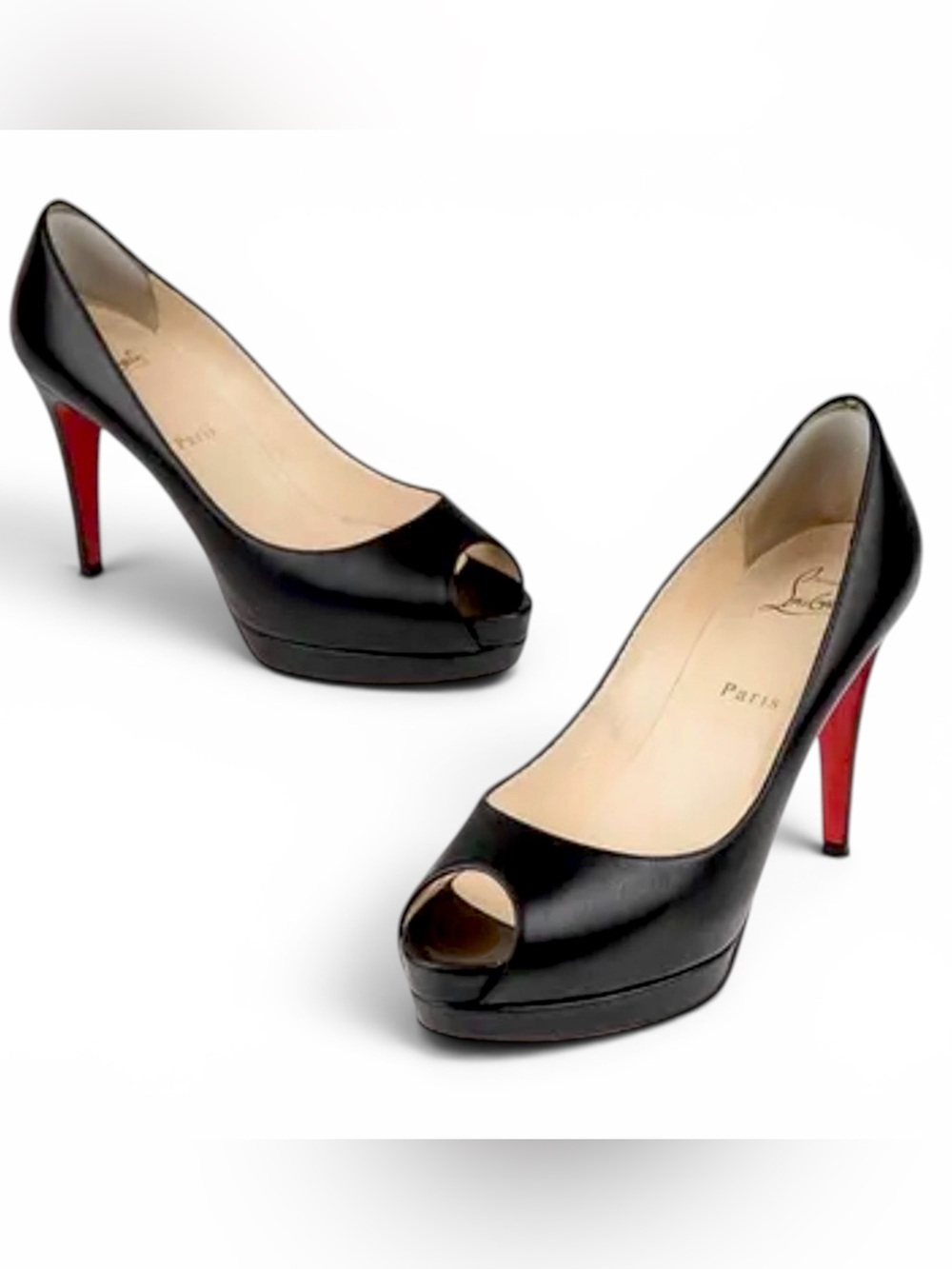 Christian Louboutin Black Leather Peep Toe Platform Pumps  Size 38.5